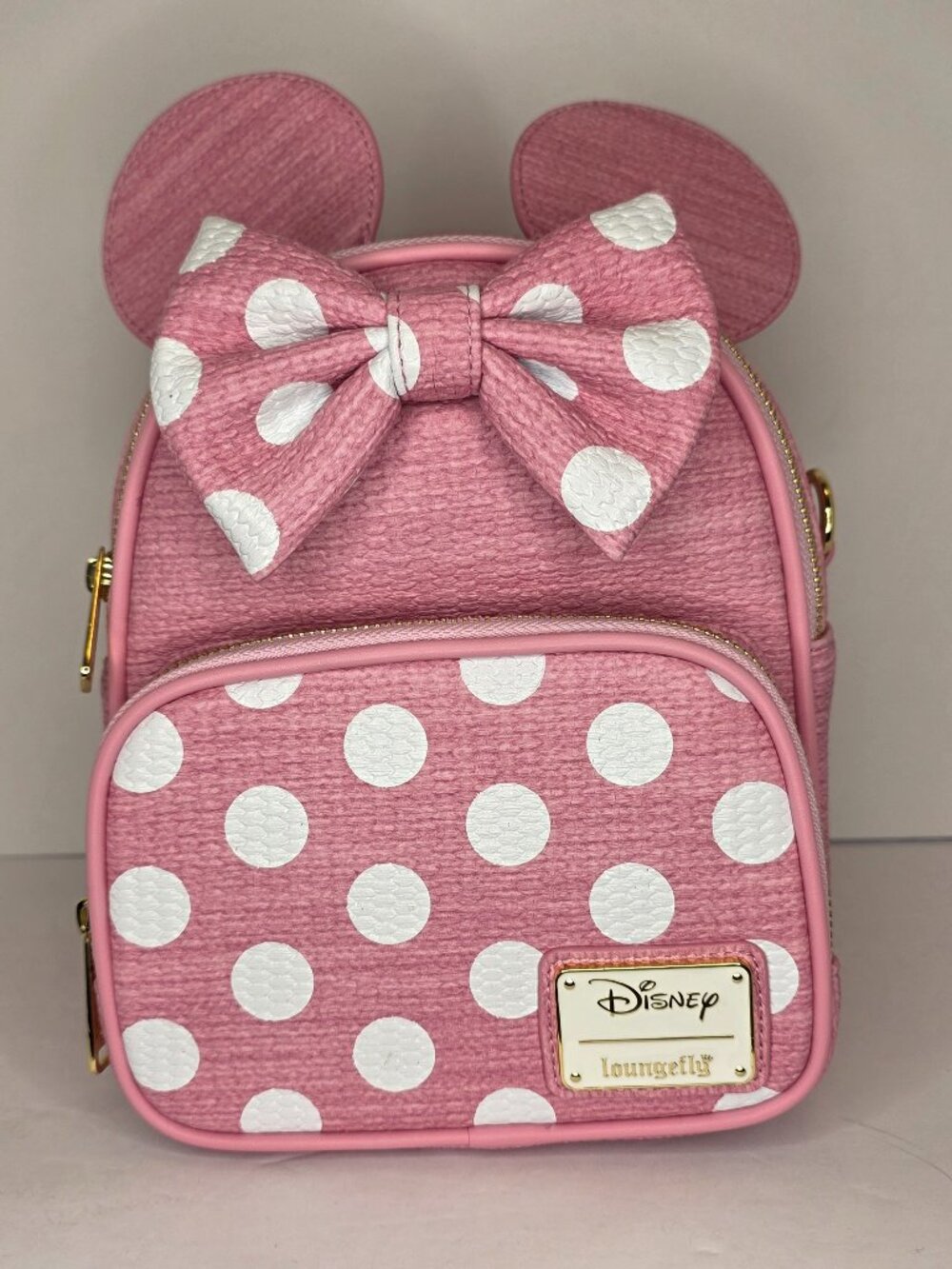 NWT Loungefly Disney Minnie Mouse Pink Straw Convertible Mini Backpack
